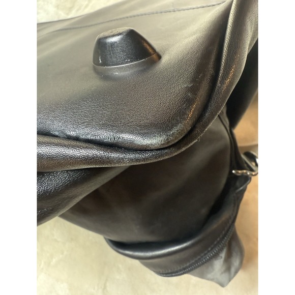 TUMI 22"x10"x17" Black LEATHER Weekender Duffel DUFFLE BAG Travel 92153D4 *Read* - Picture 10 of 13